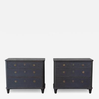 Pair of Swedish Neoclassical Black Painted Chests of Drawers 20th Century