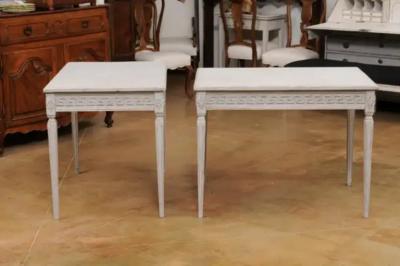 Pair of Swedish Neoclassical Style 1880s Painted Tables with Greek Key Friezes