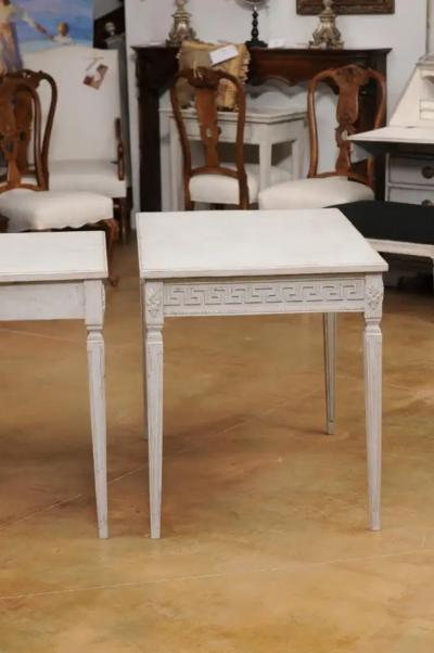 Pair of Swedish Neoclassical Style 1880s Painted Tables with Greek Key Friezes