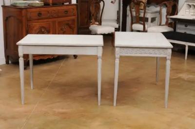Pair of Swedish Neoclassical Style 1880s Painted Tables with Greek Key Friezes