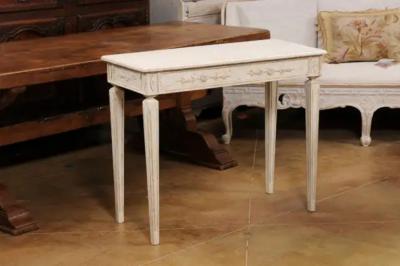 Pair of Swedish Neoclassical Style Painted Console Tables with Carved Aprons