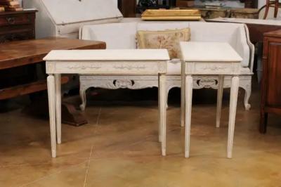 Pair of Swedish Neoclassical Style Painted Console Tables with Carved Aprons