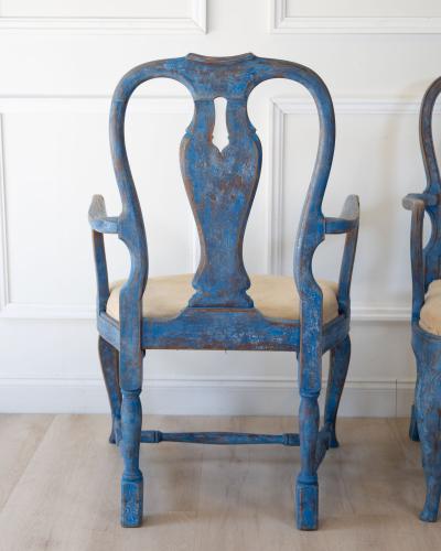Pair of Swedish Rococo Armchairs in Blue Paint circa 1840