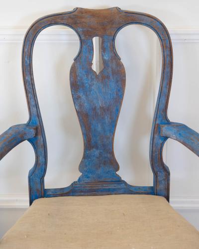 Pair of Swedish Rococo Armchairs in Blue Paint circa 1840