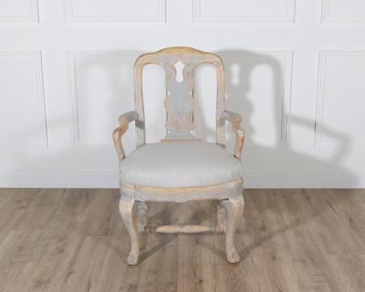 Pair of Swedish Rococo Carved Armchairs with Original Patina