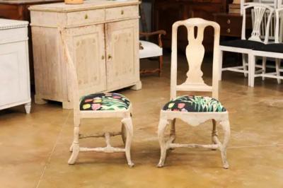 Pair of Swedish Rococo Period 18th Century Side Chairs with Carved Splats