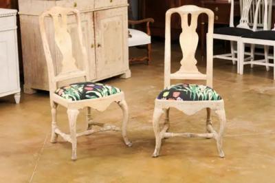 Pair of Swedish Rococo Period 18th Century Side Chairs with Carved Splats