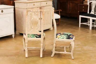 Pair of Swedish Rococo Period 18th Century Side Chairs with Carved Splats