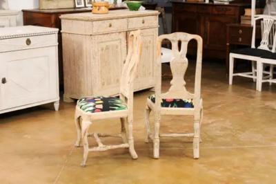 Pair of Swedish Rococo Period 18th Century Side Chairs with Carved Splats
