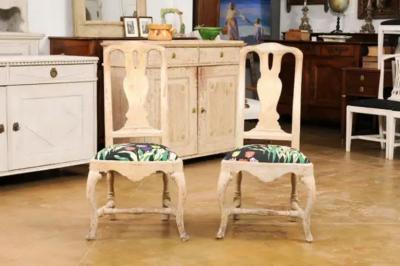 Pair of Swedish Rococo Period 18th Century Side Chairs with Carved Splats