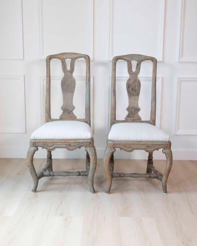 Pair of Swedish Rococo Period Dining Chairs with Vase Form Splats 18th Century