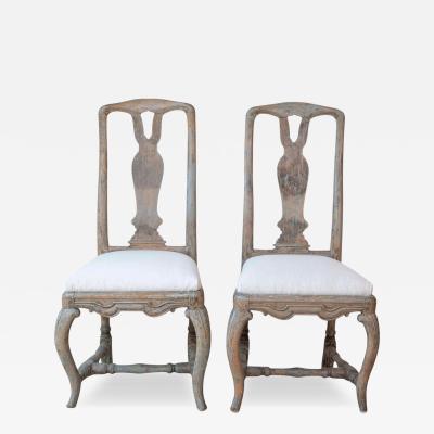 Pair of Swedish Rococo Period Dining Chairs with Vase Form Splats 18th Century