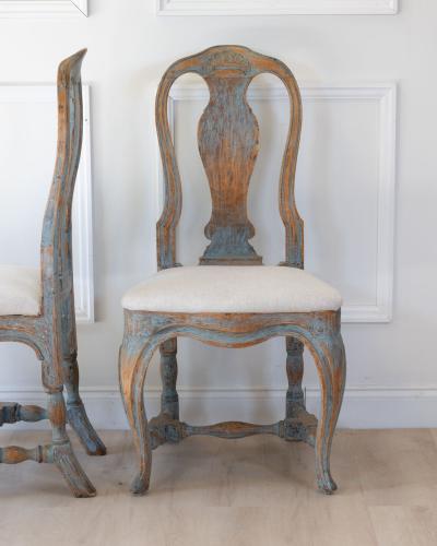Pair of Swedish Rococo Revival Chairs in Blue Paint