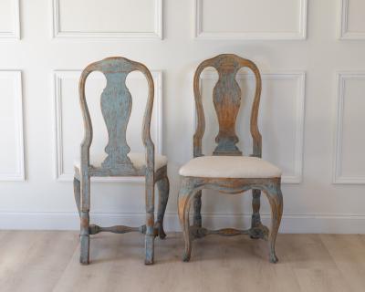 Pair of Swedish Rococo Revival Chairs in Blue Paint