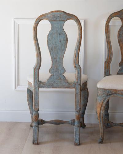Pair of Swedish Rococo Revival Chairs in Blue Paint