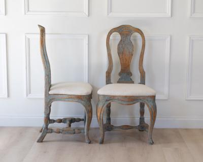 Pair of Swedish Rococo Revival Chairs in Blue Paint