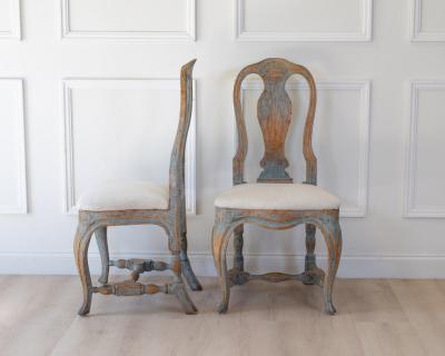 Pair of Swedish Rococo Revival Chairs in Blue Paint