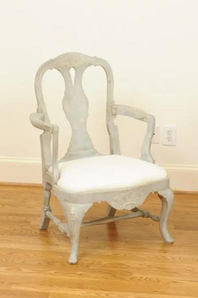 Pair of Swedish Rococo Style 1890s Painted Wood Armchairs