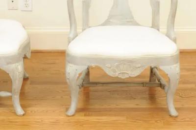 Pair of Swedish Rococo Style 1890s Painted Wood Armchairs