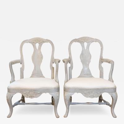 Pair of Swedish Rococo Style 1890s Painted Wood Armchairs