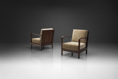 Pair of Swedish Upholstered Armchairs with Curved Armrests Sweden 1930s