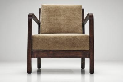 Pair of Swedish Upholstered Armchairs with Curved Armrests Sweden 1930s