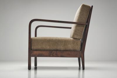 Pair of Swedish Upholstered Armchairs with Curved Armrests Sweden 1930s