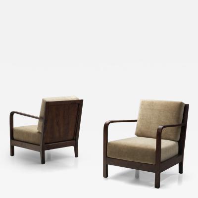 Pair of Swedish Upholstered Armchairs with Curved Armrests Sweden 1930s