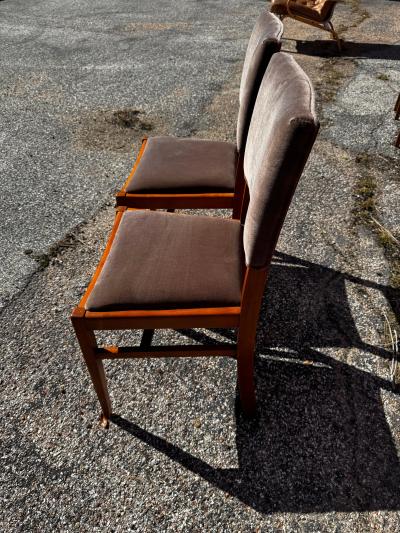 Pair of Swedish Velour Upholstered Teak Dining Side Chairs