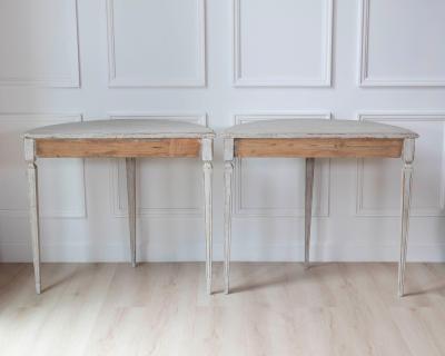 Pair of Swedish White Demi Lune Tables circa 1920s
