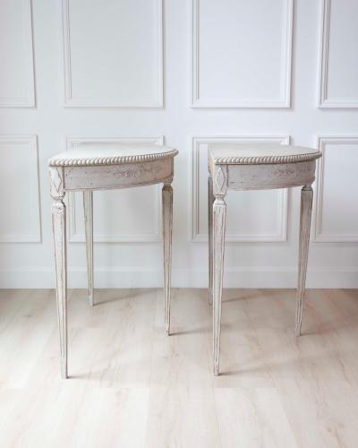 Pair of Swedish White Demi Lune Tables circa 1920s