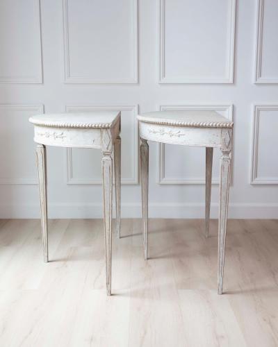 Pair of Swedish White Demi Lune Tables circa 1920s