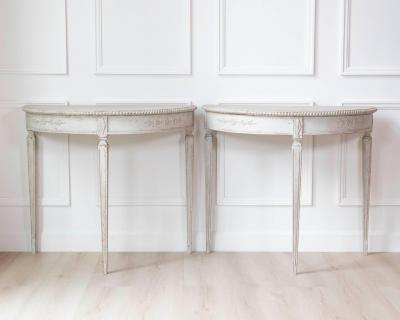 Pair of Swedish White Demi Lune Tables circa 1920s