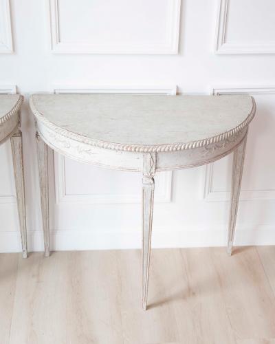 Pair of Swedish White Demi Lune Tables circa 1920s