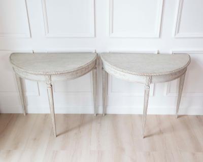 Pair of Swedish White Demi Lune Tables circa 1920s