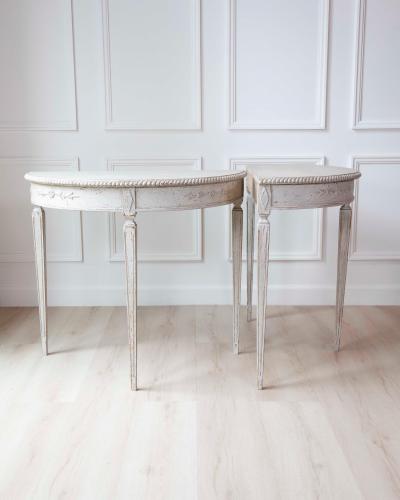 Pair of Swedish White Demi Lune Tables circa 1920s