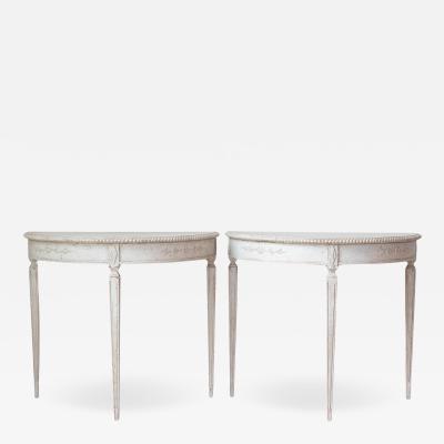 Pair of Swedish White Demi Lune Tables circa 1920s