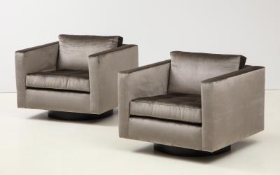 Pair of Swivel Cube Lounge Chairs by Harvey Probber