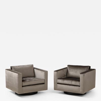 Pair of Swivel Cube Lounge Chairs by Harvey Probber