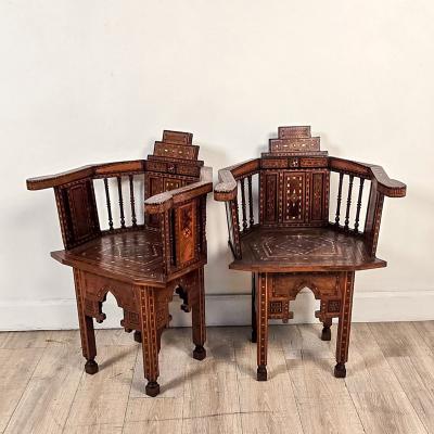 Pair of Syrian Shell Inlaid Hall Chairs circa 1960