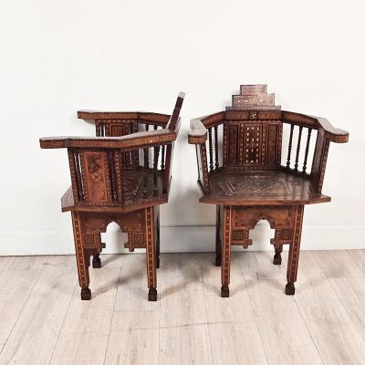 Pair of Syrian Shell Inlaid Hall Chairs circa 1960