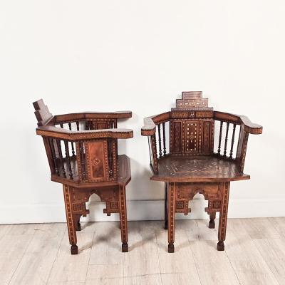 Pair of Syrian Shell Inlaid Hall Chairs circa 1960