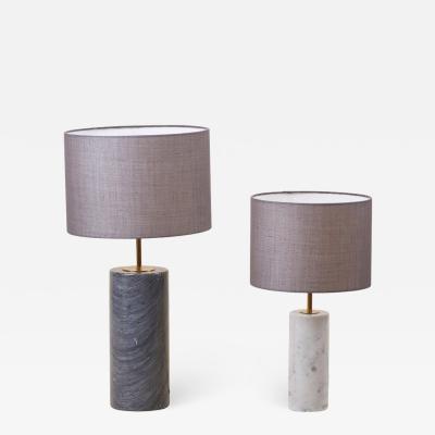 Pair of Table Lamps in White and Grey Marble Germany