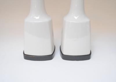 Pair of Tall American Modernist White Porcelain and Brass Tables Lamps