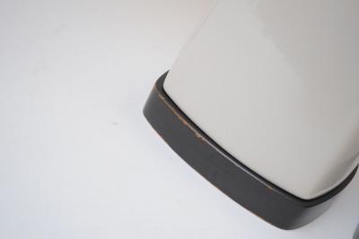 Pair of Tall American Modernist White Porcelain and Brass Tables Lamps