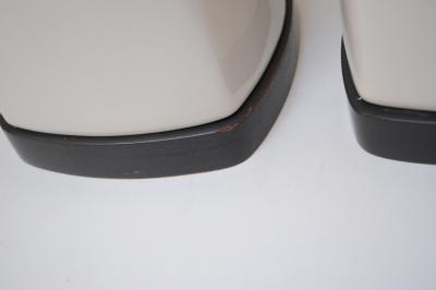 Pair of Tall American Modernist White Porcelain and Brass Tables Lamps