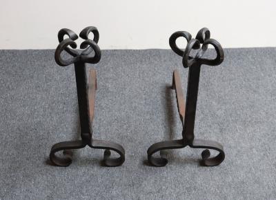 Pair of Tall Arts and Crafts Hand Forged Iron Fireplace Andirons