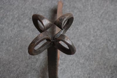 Pair of Tall Arts and Crafts Hand Forged Iron Fireplace Andirons