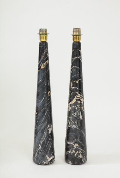 Pair of Tall Black and Light Gold Portoro Marble Conical Lamps Italy 1970