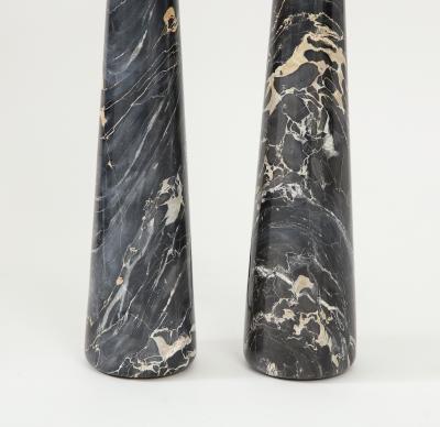 Pair of Tall Black and Light Gold Portoro Marble Conical Lamps Italy 1970